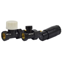 Комплект термостатичний  GZ1/2 x GW1/2, прямий з головкою Mini M30x1,5, RAL9005 чорний мат.